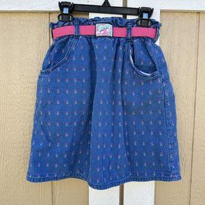 Vintage Oshkosh Pink Blue Jean Denim Pull On Skirt Floral Girl’s Size 10 Elastic